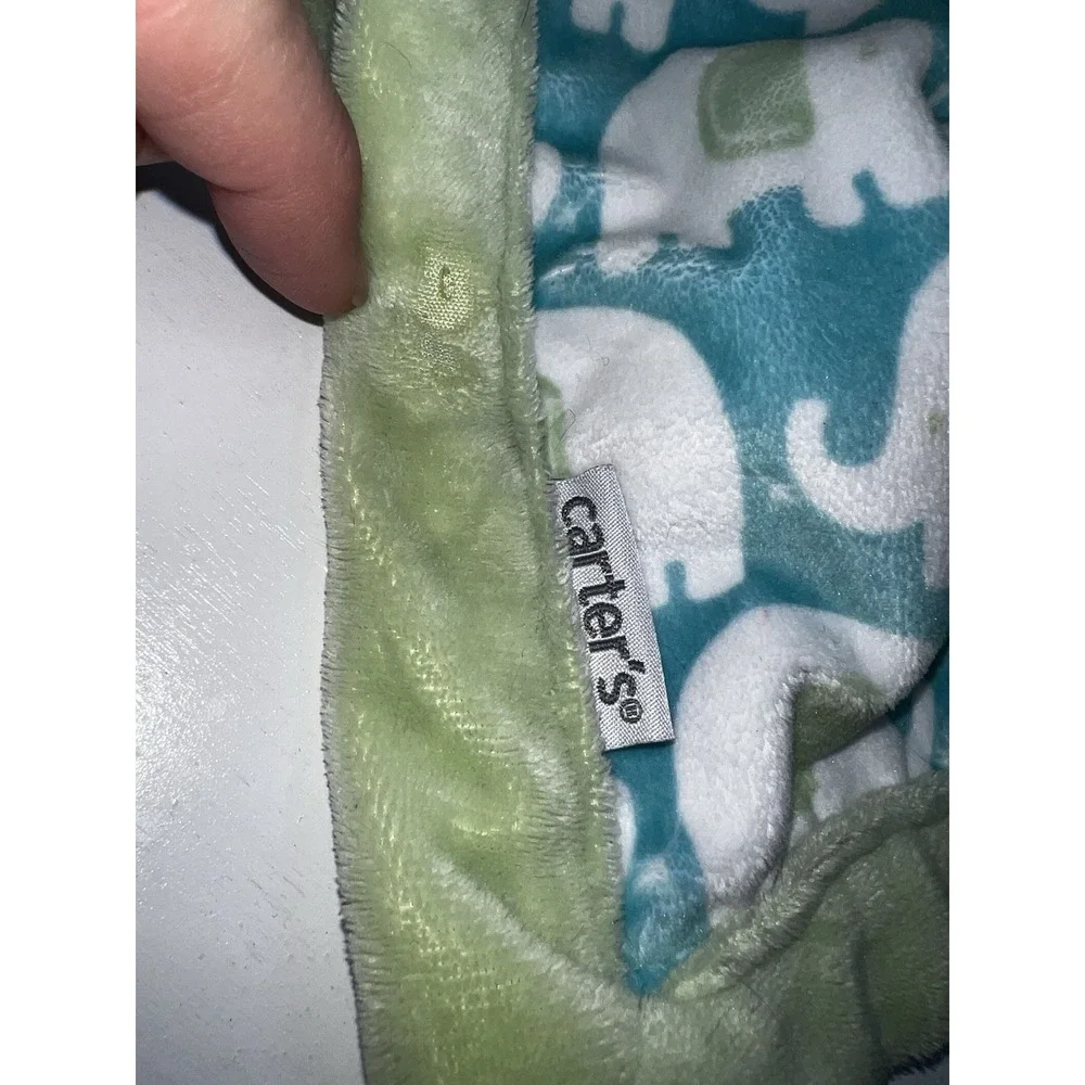 Carters 2016 Elephant Lovey Security Blanket Blankie Green Blue Soft